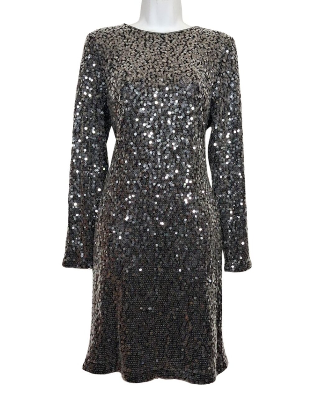 MAIA Sequin Dress Gray Long Sleeve Silver Party Evening Dress 12 NWT